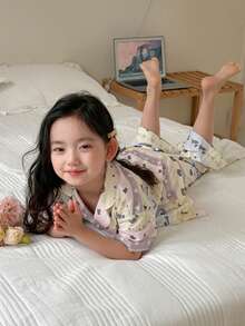 DAZY Young Girl Summer Comfortable All-Over Print Button Front Shirt And Pants Pajama Set - Multicolor - View 7