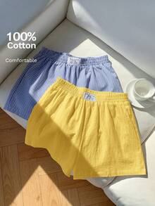 Comfortcana 女士夏季休闲宽松短裤两件套，包括亚麻蝴蝶结条纹短裤和米色抽绳裹身短裤，适合海滩度假，超短款。 - 彩色 - 查看 8
