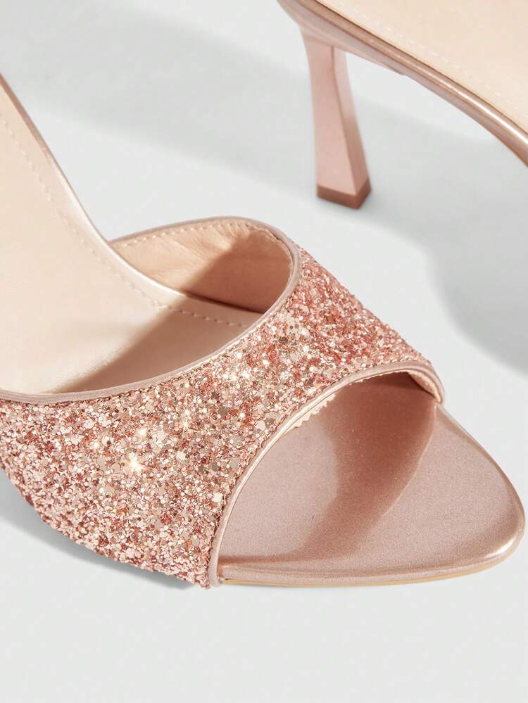 CUCCOO SZL Women Shoes Spring And Summer New Champagne Glitter One Piece Peep Toe Women's High Heel Sandals Slippers Fashion Comfortable Versatile Sexy Party Women's Sandals Peep Toe Sandals Prom Heels