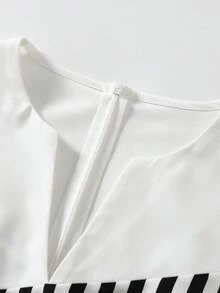 Franclia 女款黑白條紋連身褲，優雅夏季辦公寬腿連身褲，V領配色拼接腰帶長款連身褲，適合海灘與正式場合 - 黑與白 - 查看 6