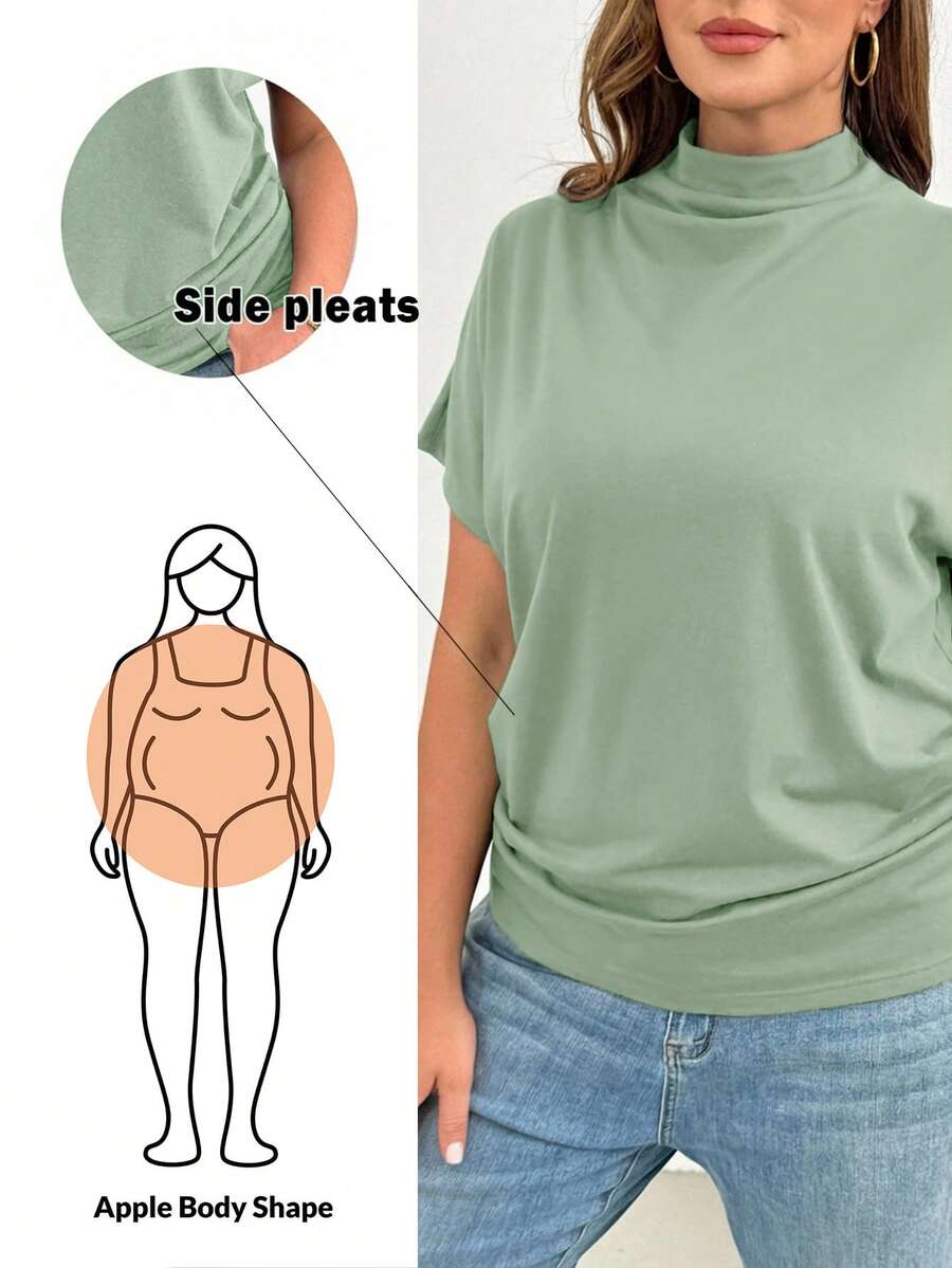 SHEIN Essnce Áo thun ngắn tay dáng rộng thoải mái, ôm dáng đơn giản dành cho nữ cỡ lớn, thích hợp mặc đi nhà thờ và công sở, thời trang mùa xuân hè. - Màu xanh Bạc hà - Xem 1