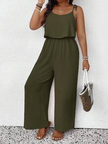 Lounesse Mono de talla grande de unicolor con textura para uso casual y vacaciones - Verde - Ver 5