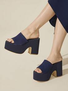 CUCCOO BASICS Giày sandal hở mũi đế dày cho nữ, thoáng khí, chống thấm nước, thích hợp cho mùa xuân/hè, dự tiệc, màu đen, thích hợp cho dịp Giáng sinh. - Xanh đậm - Xem 4