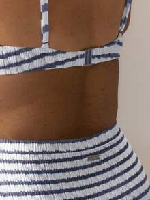 Striped High-Waisted Underwire Bikini Set With Swim Bag, Perfect For Vacations And The 4th Of July, For Summer Outfits And Beach Days - Navy Blue - View 5