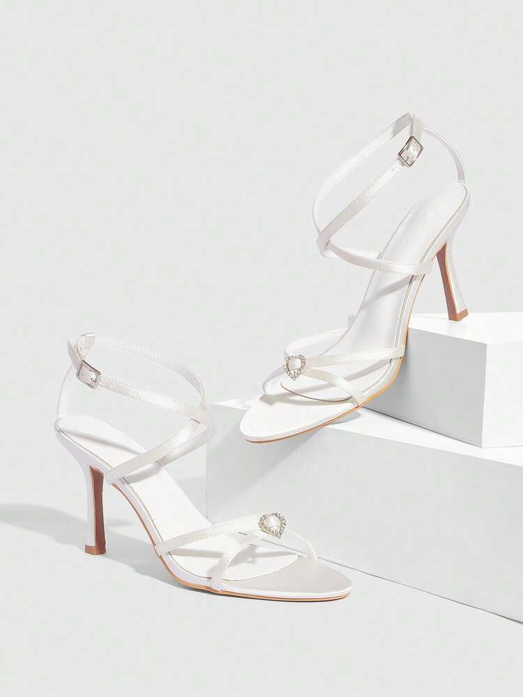 CUCCOO SZL Women's Solid Color Chain Decor Fashionable Elegant High Heel Sandals Spring Shoes Spring Break Easter Valentine's Day