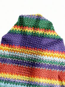 Soleia 2pcs Women Casual Vacation Colorful Striped Asymmetrical Shoulder Knit Top And Shorts Set, Vacation Outfit, Suitable For Summer, Beach,Summer Outfits For Women,Vacation Outfits Women - Multicolor - View 3