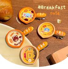 1pc Cartoon Bread Hair Bun Clips, 3D Food Play Duckbill Clips, Girlish Cute Bangs Side Flyaway Hair Pins - Multicolor - View 2