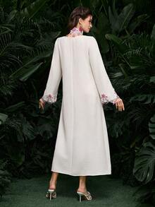 Al Najma Gaun Fashion Longgar Lengan Panjang Chiffon Putih Bordir Terbaru untuk Wanita - Putih - View 3