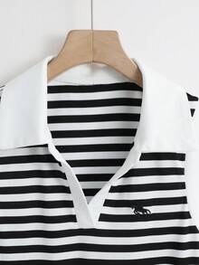 Franclia Áo polo không tay kẻ sọc đen trắng cổ điển, cổ áo tương phản thêu trang trí, dáng ôm sát, đa năng cho đi làm hàng ngày, chất liệu mềm mại co giãn giúp thon gọn vóc dáng, thiết kế cổ áo tương phản tinh tế với họa tiết thêu trang trí, áo polo không tay kẻ sọc đen trắng dáng ôm sát, áo kiểu preppy, áo ngắn, áo polo, áo không tay, áo kiểu thẩm mỹ, áo hai lớp. - Đen và trắng - Xem 3