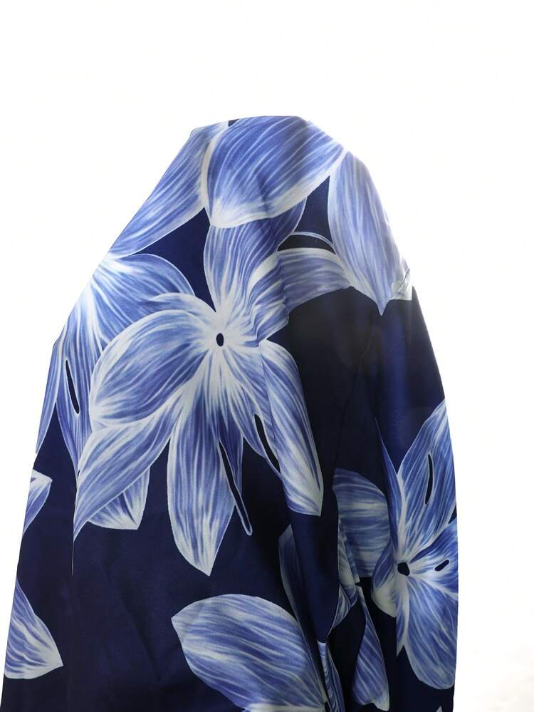 Plus Size Casual Allover Print Front Tie One Shoulder Top And Wide Leg Pants 2 Pieces Set, Suitable For Vacation Vacation Outfits Women Holiday Outfits For Women Beach Vacation Outfits For Women Spring Break Outfits Off The Shoulder Two Piece Set Two Piece Set Women Vacation Two Piece Set Women Summer, Summer Outfits