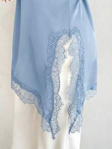 Firerie Plus Size Sexy Solid Color Lace Patchwork Asymmetric Hem Camisole, Summer Tops - Blue - View 8