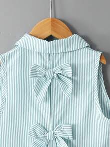 SHEIN Kids Tween Girls' Elegant Sleeveless Woven Blouse With Bow Decor,Blue And White Stripe,Summer,Casual,School,Back-To-School,Tween Tops For Girls - Mint Blue - View 4