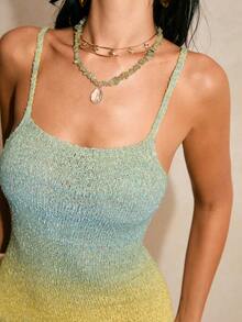 Poéselle New Summer European And American Sexy Tie Dye Yellow Green Blue Gradient Design Fitted Party, Casual Gathering High-End Feeling Casual Daily Knit Dress For Women - Multicolor - View 7