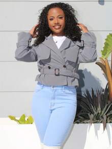 Steph T 女式新款卡其色带口袋腰带风衣 - 灰色 - 查看 5