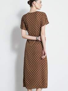 Aveloria Modichic Vestido de lunares de color café vintage y elegante, adecuado para salidas casuales, fiestas, citas, primavera/verano - Multicolor - Ver 2