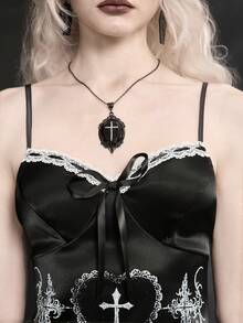 ROMWE Váy ngắn nữ bằng satin ren hình thiên thần Gothic, thánh giá, lâu đài, nhà thờ, gai nhọn, rune mạng, trái tim, ren. - màu đen - Xem 2