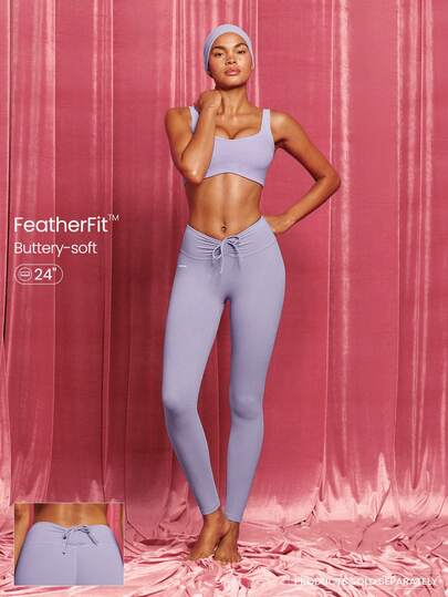 GLOWMODE 24" FeatherFit™ City Steps Buttery-Soft Sweat-Wicking Adjustable Drawstring Waist Peekbum Design No Front Seam Leggings Low Impact Yoga Studio Daily Active Wear