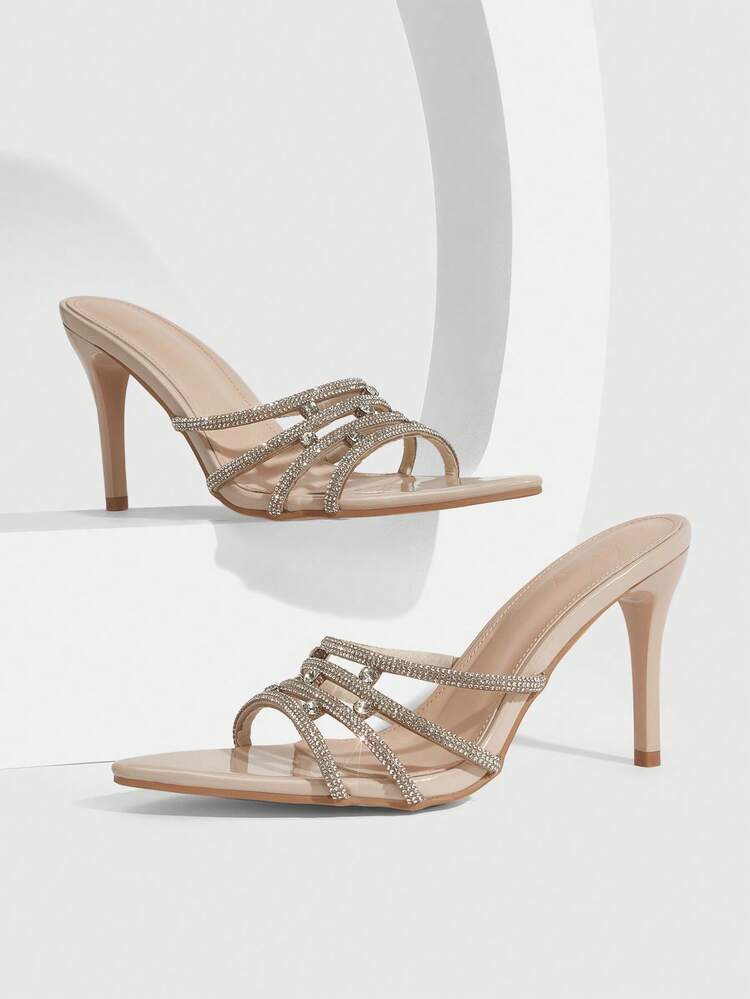 CUCCOO SZL Women Shoes Summer New Apricot Rhinestone Women's High Heel Sandals Fashion Gorgeous Sexy Party Women's Sandals Slippers Spring Shoes