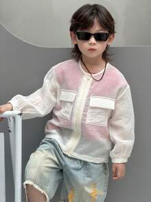 DAZY Jaket Semi-Transparan Saku Lipat Gaya Jalanan Kasual Fashion Anak Laki-Laki, Cocok untuk Perjalanan Sehari-hari, Musim Semi/Panas/Gugur - Putih - View 8