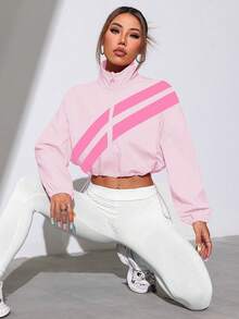 Dewbera Dewbera Colorblock Full Zip Drawstring Hem Sports Jacket, Spring/Autumn - Multicolor - View 3