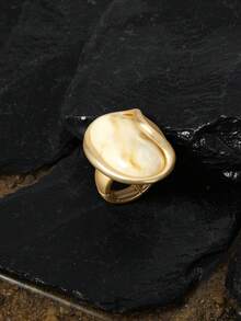 Opalesca 18K镀金弹性树脂串珠戒指，婚礼/新娘配饰，仙女风/精灵风，珍珠，送给妈妈/女士/女孩/母亲，优雅，高级，花朵，水晶，金色，复活节，旅行/海滩/度假，波西米亚风 - 金色 - 查看 3