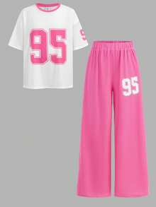 Tween Girls' Casual V-Neck Short Sleeve 2-Piece Set - Hot Pink - View 7