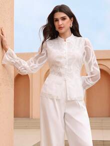 Graceveil 刺绣收腰女士休闲衬衫 - 白色 - 查看 5