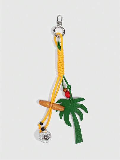 ROMWE Fairycore 1Pc "Summer Seaside" PU Leather Coconut Bark Rope Keychain, Island Resort Style Accessory, Dopamine Color Bag Pendant