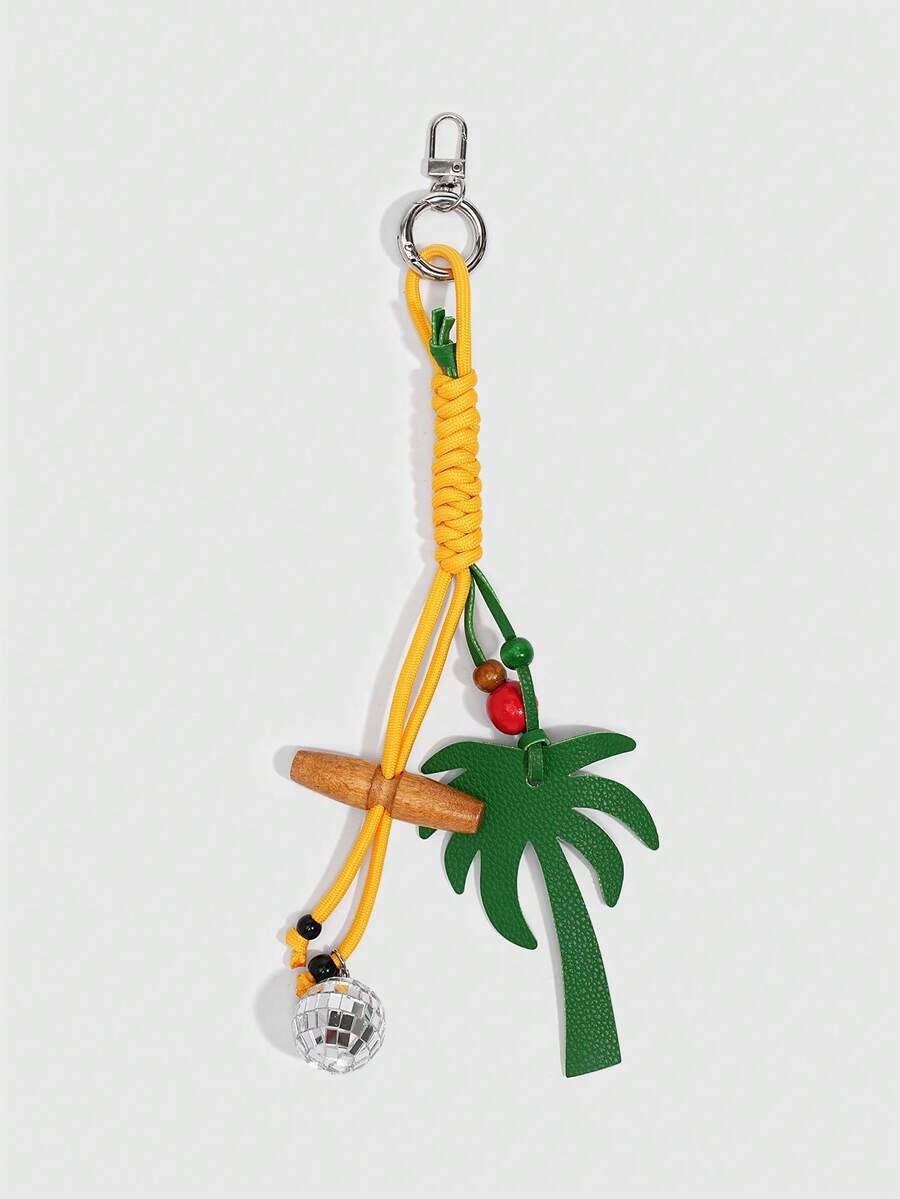 ROMWE Fairycore 1Pc "Summer Seaside" PU Leather Coconut Bark Rope Keychain, Island Resort Style Accessory, Dopamine Color Bag Pendant - Multicolor 1 - View 1