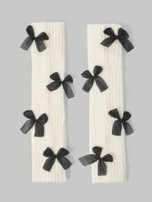 ROMWE Kawaii 1 Pair Fashion Casual Y2k Bowknot Fingerless Gloves Arm Warmer Glove, Jk Knitted Fingerless Gloves For Night Out, Party Halloween Cold Gloves Y2k Valentine's Day Valentines - Multicolor - View 9