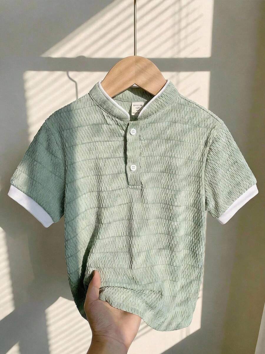 LMoss Kids Áo thun polo tay ngắn cổ đứng họa tiết thoải mái cho bé trai, thích hợp mặc hàng ngày, đi học, đi chơi, thể thao, xuân/hè - màu xanh lá - Xem 1