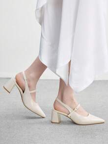 CUCCOO BIZCHIC Women Shoes Women's Pointed Thick Medium Heel Beige Slingback Women's High Heel Shoes Stylish And Comfortable Commuters Business Versatile Women's Slingback Shoes Spring Shoes - Off-white PU - View 5
