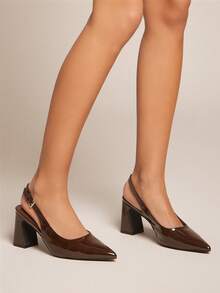 SHUZIA Women Fashion Daily Versatile Sling-Back Pumps - Chocolate Brown - View 2
