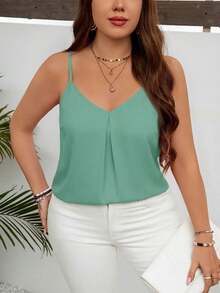 SHEIN LUNE 大码休闲纯色吊带背心 - 橄欖綠 - 查看 5