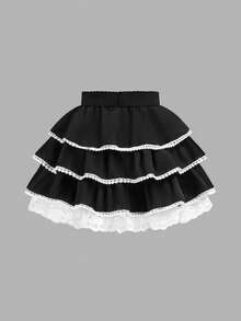 SHEIN Girlism Tween Girl Casual Pleated Skirt, Suitable For Spring/Summer Vacation - Black and White - View 2