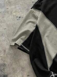 AXEPEAK 撞色圆领宽松男士T恤 - 黑色 - 查看 4