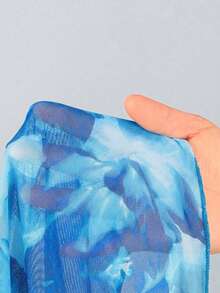 Soleia Bộ bikini hai mảnh hở lưng in hoa dành cho nữ, kèm váy sarong. - Màu xanh nhạt - Xem 7