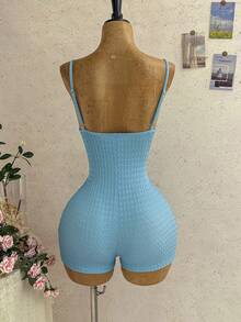 Soleia Vacation Outfits For Women Beach Outfits For Women Blue Women's Vacation White Knit Textured Metal Decor Fitted Jumpsuit, Suitable For Party, Date, Afternoon Tea, Music Festival, Beach Cruise, Summer Outfit - Green - View 2