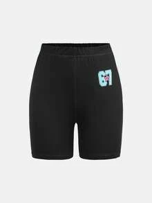 SHEIN 2件套少女“Six Seven”印花针织宽松T恤+打底裤套装，休闲时尚，百搭，适合与姐妹们一起参加派对拍照、公园漫步、露营、度假、日常休闲等场合。 - 黑色 - 查看 8