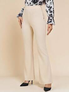 Amorya 女士纯色高腰休闲百搭裤 - 杏色 - 查看 13