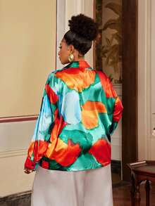 Maweii Chemise à manches longues oversize avec imprimé contrasté - Multicolore - Voir 3