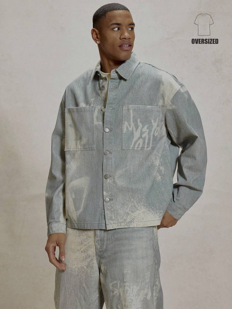 Musero Áo sơ mi dáng rộng, cổ bẻ, cài cúc toàn thân, in họa tiết, hai túi vá, chất liệu denim, kiểu dáng áo khoác ngoài, vai rớt, phối đồ đơn giản nhưng tinh tế cho mùa xuân và hè. - Nhiều màu - Xem 1