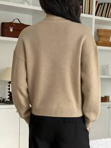 DAZY Áo khoác cardigan dệt kim tối giản, màu trơn, đa năng, phong cách thường ngày dành cho nữ. - Màu Khaki - Xem 2