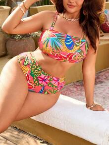 Swim Vcay 2026 New Plus Size Removable Strap All-Over Print Bikini Set - Multicolor - View 6