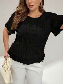 Auralis Áo kiểu nữ cỡ lớn thanh lịch bằng vải chiffon phối ren màu mơ, áo kiểu mùa hè dễ thương, áo tay ngắn, váy hẹn hò cho nữ, trang phục mùa thu cho nữ. - màu đen - Xem 4