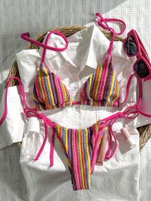 Swim Mod Women's Jacquard Fabric Halter Bikini Set, Spring/Summer - Multicolor - View 2