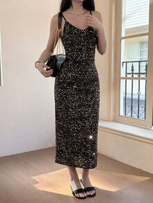 DAZY Women's Fashionable Sequin Strap Dress, Summer,Valentine Outfits For Women Sundress - Black - View 6