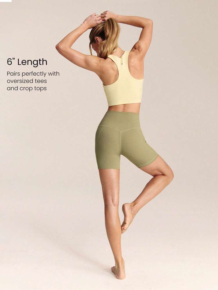 6" FeatherFit™ Flex Biker Shorts With Side Pockets Low Impact Yoga Pilates Daily