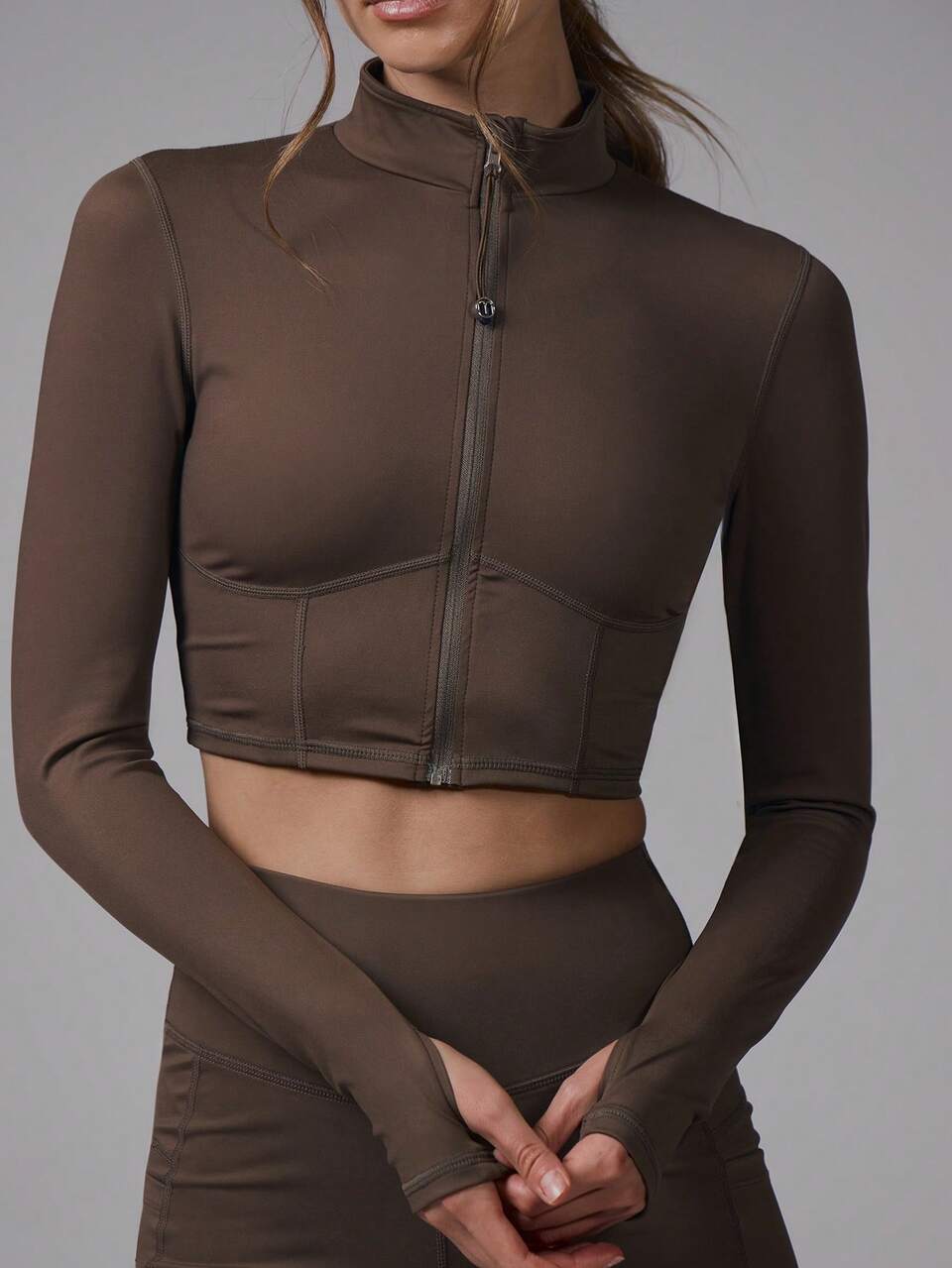 Active Cropped Contour BBL Jacket With Logo Zipper Workout Gym Pilates Fitness Daily Casual Banana Pudding Summer