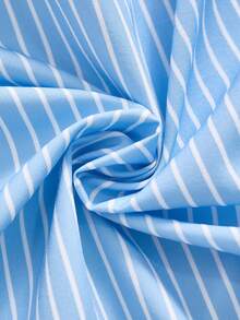 ChillGRL 春夏少女休闲优雅度假风荷叶边领纽扣拼接连衣裙，适合日常通勤、休闲、度假、海滩、用餐等场合。 - 藍色 - 查看 8